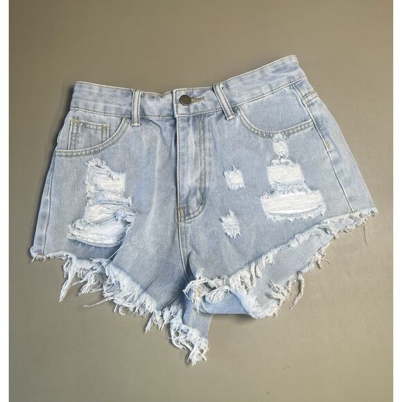 SHEIN Jean Shorts Distressed Ripped Raw Hem Women’s Size 6 Blue - Picture 1 of 6